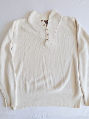 Vintage Alps Rugged Outdoor Cream High Neck 1/4 Button Pleated Knit Sweater Lrg